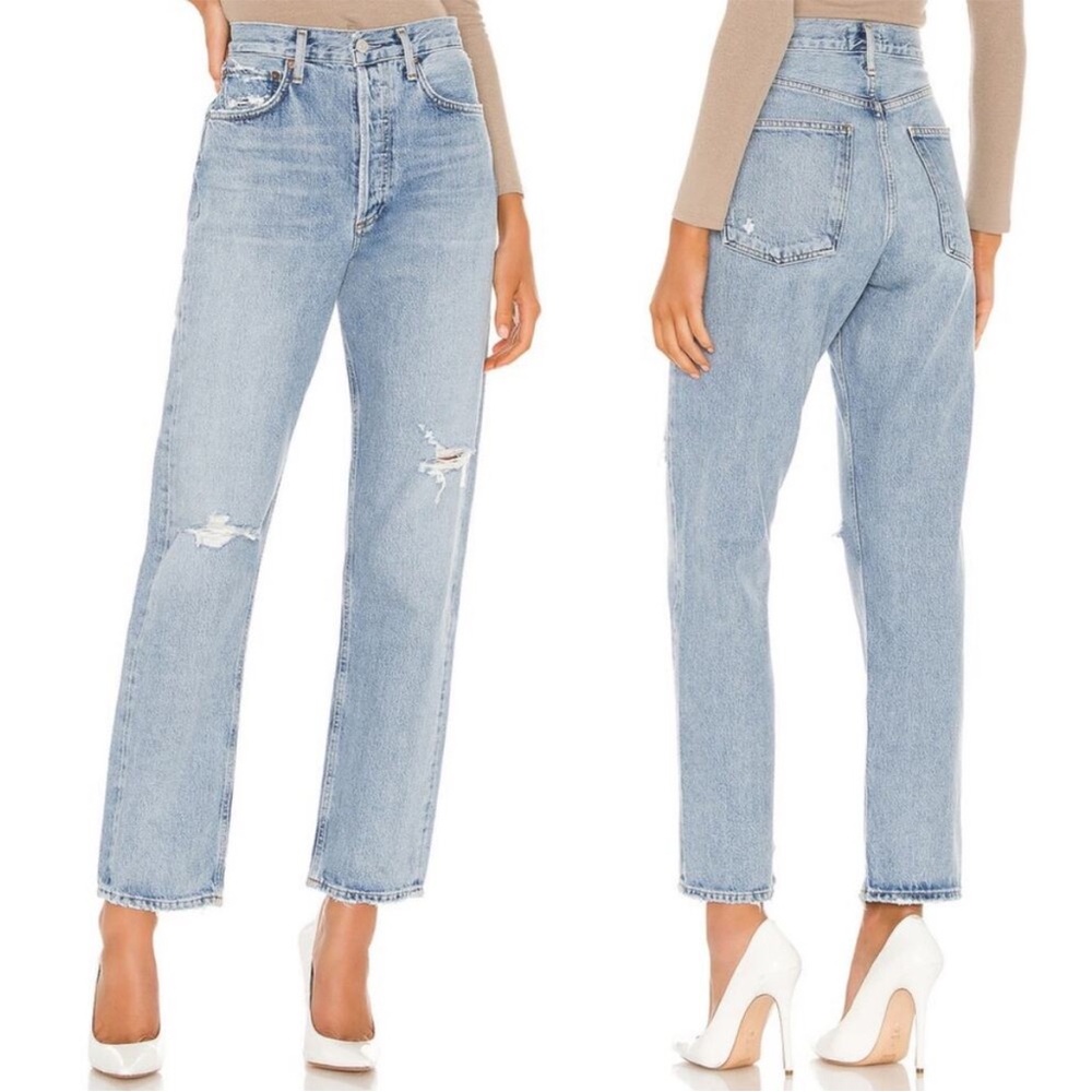 AGOLDE 90s Distressed Mid Rise Loose Fit Straight Jeans in Captured Light Wash